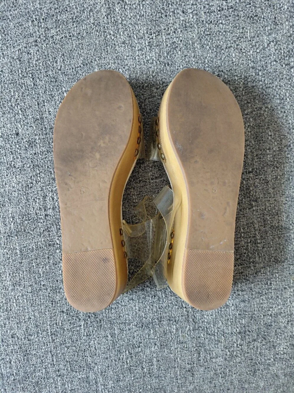 VTG 90's Y2K Chunky Wooden Viynl Strap Platform Wedge Sandals Size 5 Deadstock